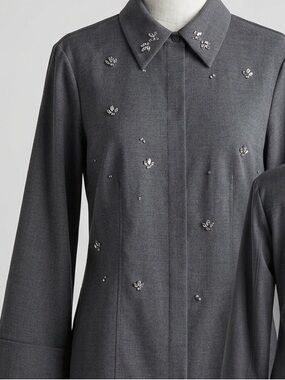 H&M NWT Gray Embellished Rhinestone Smart Casual Blouse Top - Size S
